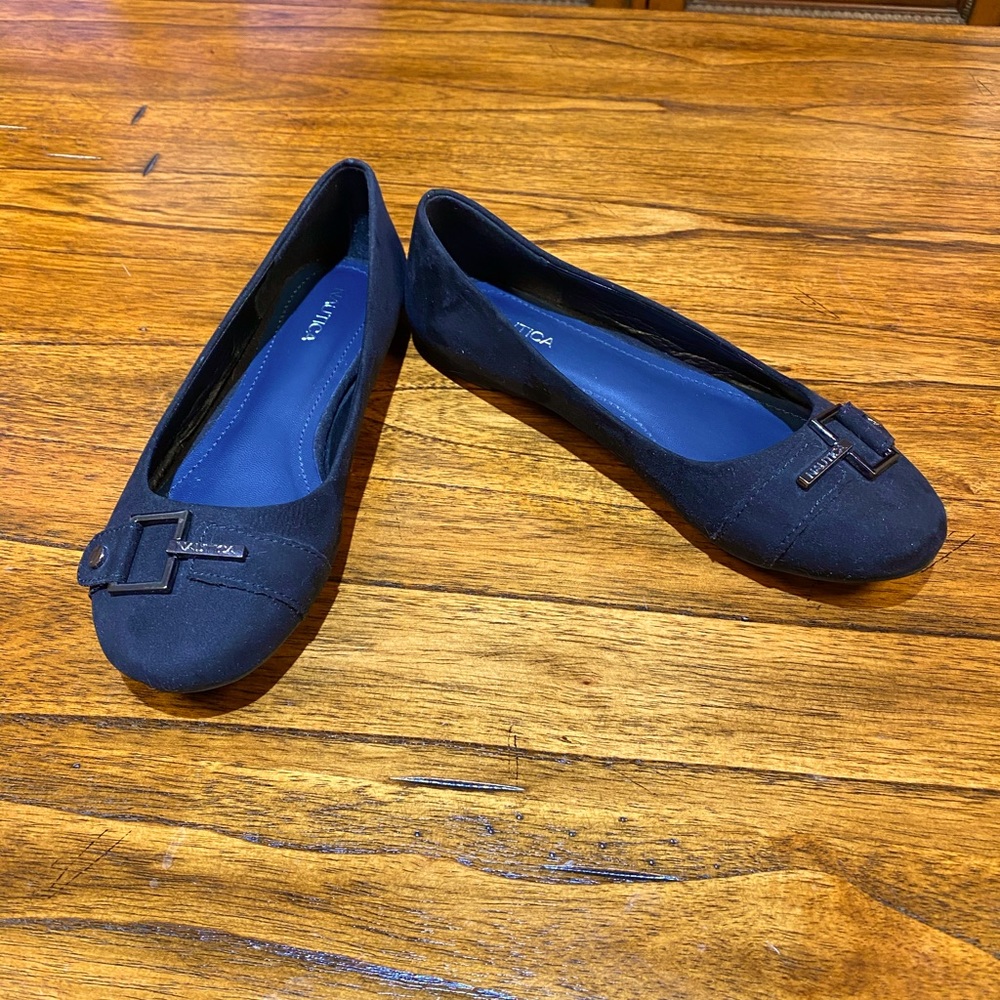 Black suede ballerina shoes size 7